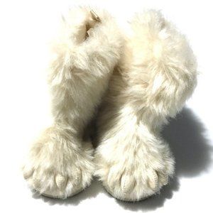 Gymboree Cream Faux Fur Monster Claw Slippers